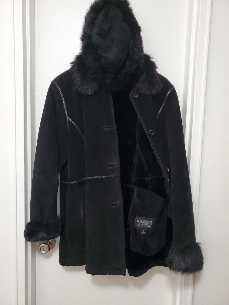 Wilsons Leather Black Suede Coat & Hat Pelle Studio