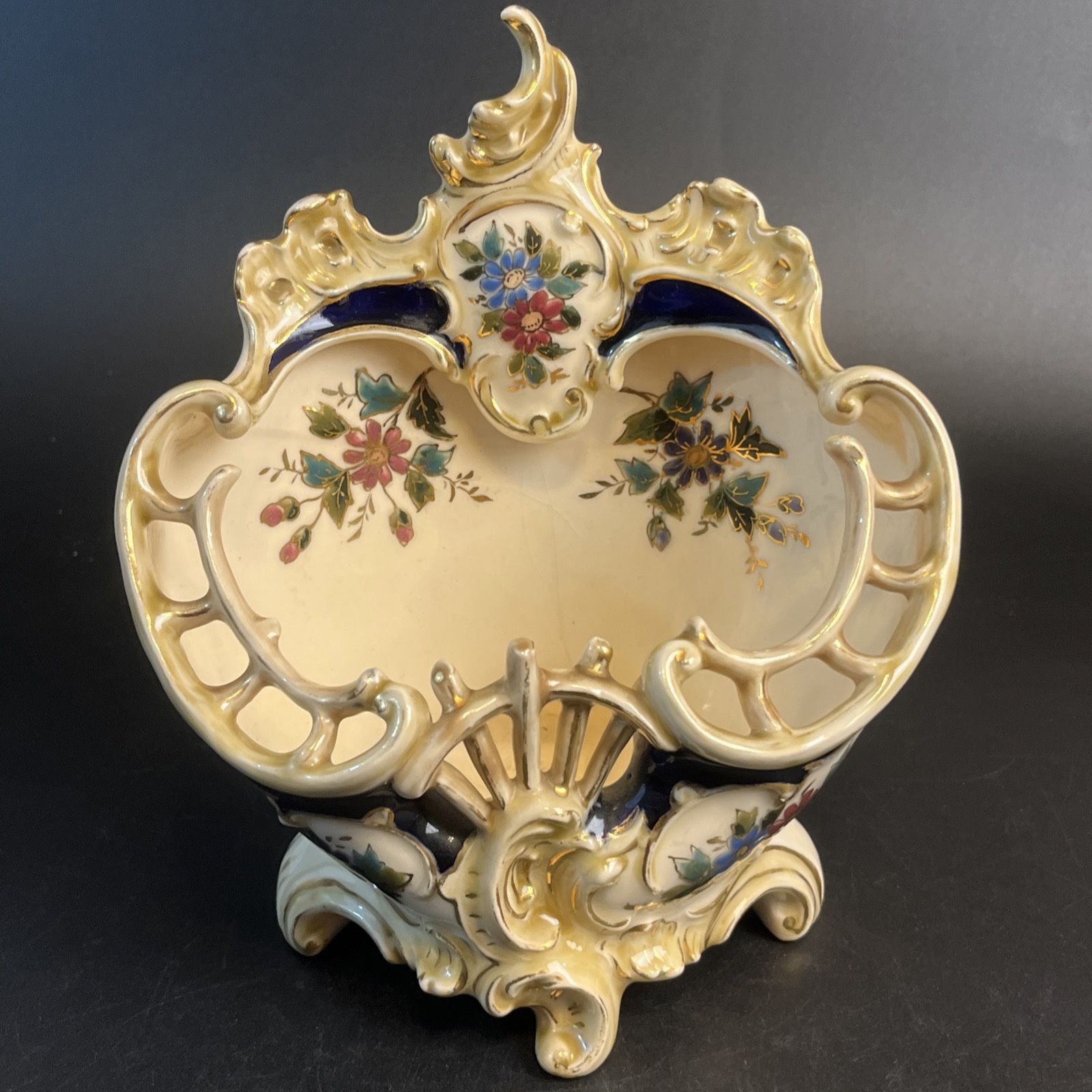 French Faience Jardiniere Antique Porcelain Bowl Centerpiece Vase Floral Pottery