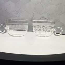 (2) Vintage Espresso Coffee Cups demitasse tea cups. Small Needle Etched Cups. 