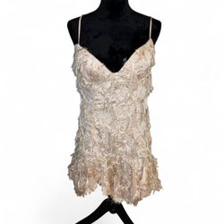 PrettyLittleThing Nude V Neck Frill Mini Dress Size 8 NWT