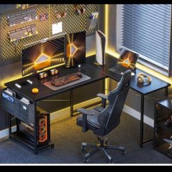 Brand new AODK L Shaped Desk, 50 Inch Computer Desk with Storage Bag, Reversible Home Office Desk with Host Stand, Vintage Corner Table for Bedroom St