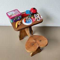 Wooden American Girl or Our Generation Doll School Desk with Accessories 