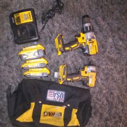 DEWALT DRILLS, BATTERIES, CHARGER, AND BAG FOR CHEAP
