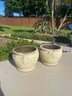Pair of Concrete Outdoor Planters large and heavy