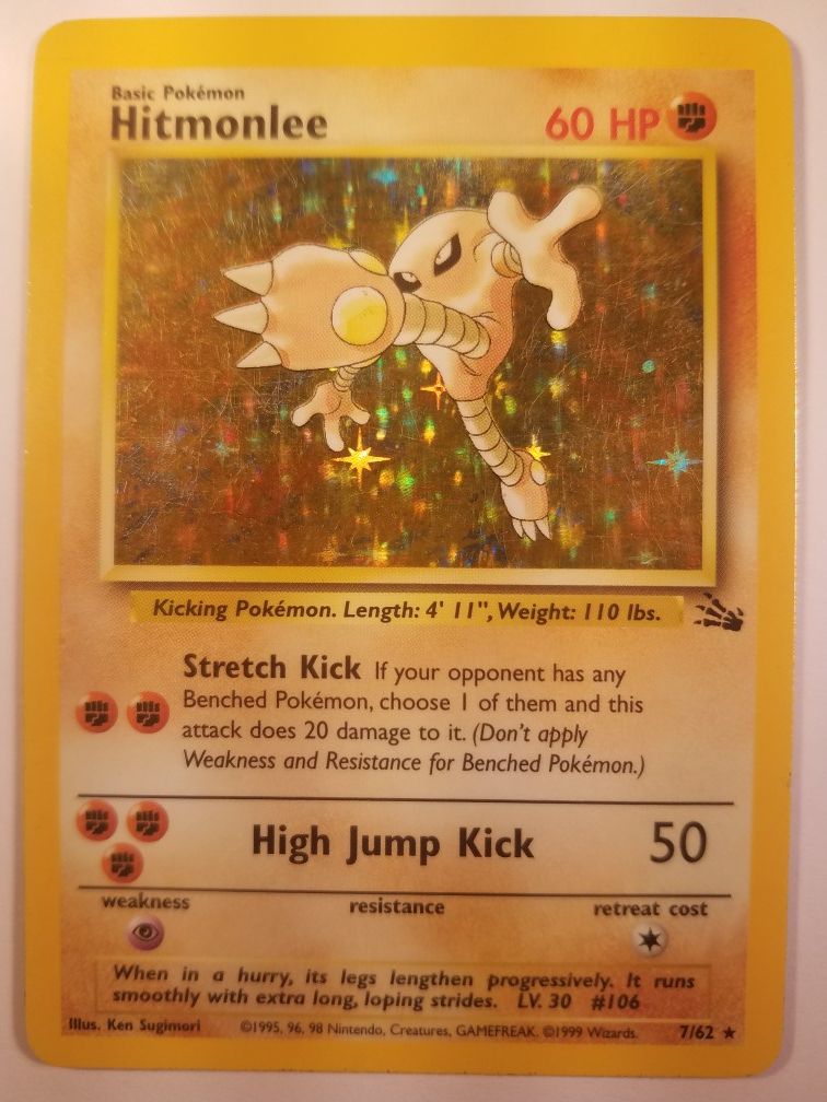 *SHIP ONLY* Moderately Played (MP) Hitmonlee Holofoil #7/62 Fossil Pokemon Trading Card TCG WOTC Holographic Hologram Holo Foil Shiny Halo