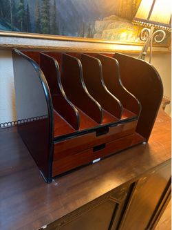 Vintage secretary hutch- desk organizer wood box table top drawers file dividers