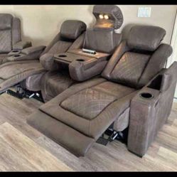 Leather Gray Power Reclining  Sofa/ Electric Reclining Sofa / Living Room / Brand New  / By Ashley 