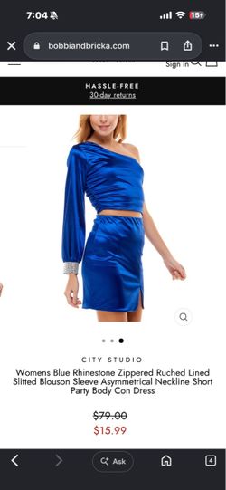City Studio Blue Satin One-Shoulder Party Dress