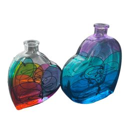 Two Beautiful glass heart shaped candle Holders Needs Oil And Wick Made In Italy  Add a touch of romance to your home decor with these beautiful glass
