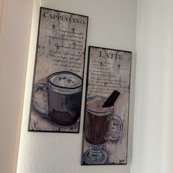 Wooden coffee paintings.