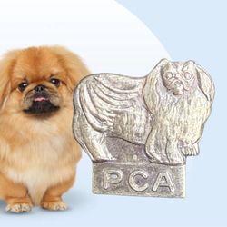 Vintage 1950s Sterling Silver PCA Pekingese Dog Brooch, 1x1”