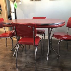 1950’s Retro Vintage Red Diner Table Formica w/leaf extender and 4 chairs