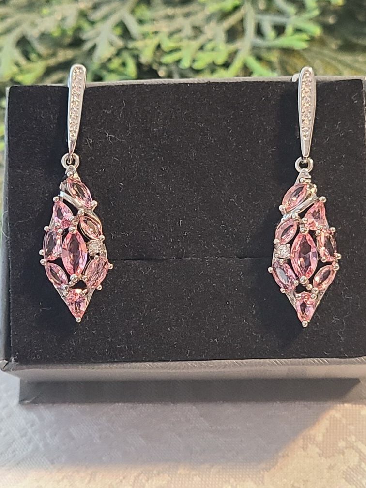 Beautiful created pink amethyst silver filled earrings