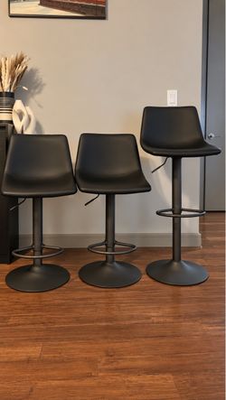 Set of 4 Black Leather Adjustable Bar Stools