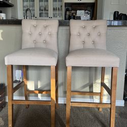 Set of 2 Tufted Upholstered Bar Stools
