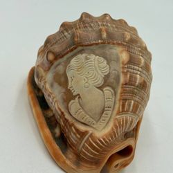 Vintage Cameo Hand Carved Relief Conch Shell Silhouette Lady Made in Italy