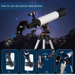 90mm Aperture 800mm Refractor Telescopes for Kids & Beginners, (32X-400X) Multi-Coated High Transmission Telescope with Carry Bag & Phone Mount &Wirel