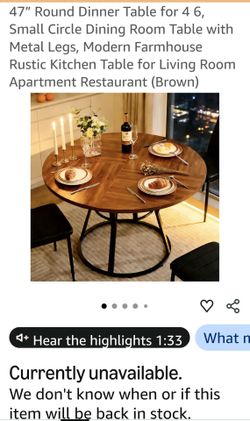 47" Round Dining Table with Metal Legs