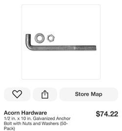 Acorn Hardware 1/2 in. x 10 in. Galvanized Anchor Bolt with Nuts and Washers (50- Pack)