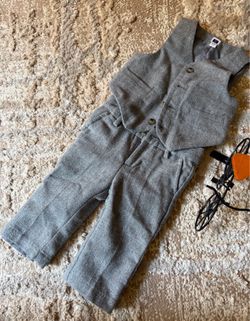 Janie and Jack Grey Herringbone Vest and Pants Suit Set Size 6-12M