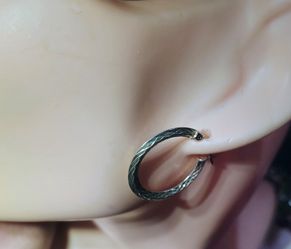 Brand New 925 Sterling Silver Textured Hoop Earrings Oxidized Finish Designer Style