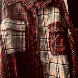 New! Oli & Hali Plaidshirt In Color Brown And Burgundy With Stud Details On Sleeves And Pockets Size XL