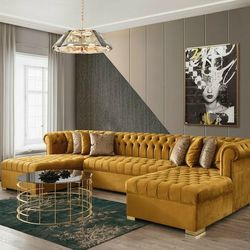Lauren Velvet Mustard Double Chaise Sectional


