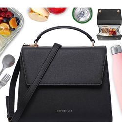 Insulated Lunch Bag Women, Cute Lunch bags for Work, Adult Lunch Tote Lunchbag, Lunch Pail Modern Lunch Bags for Women, Nurse Lunch Bags, Black Design