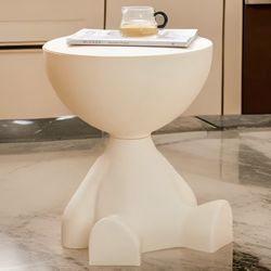 Milky White Side Table with storage, Plant Pot Stand Home Decor, Coffee Table