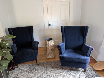Pair of Navy Blue Velvet Wingback Chairs