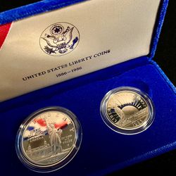 1986-S Statue Of Liberty Ellis Island 2 Coin Proof Set w/Display Box