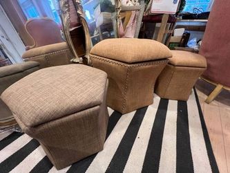 Ottomans Matching Storage Trio French Linen Look Quadrefoil 