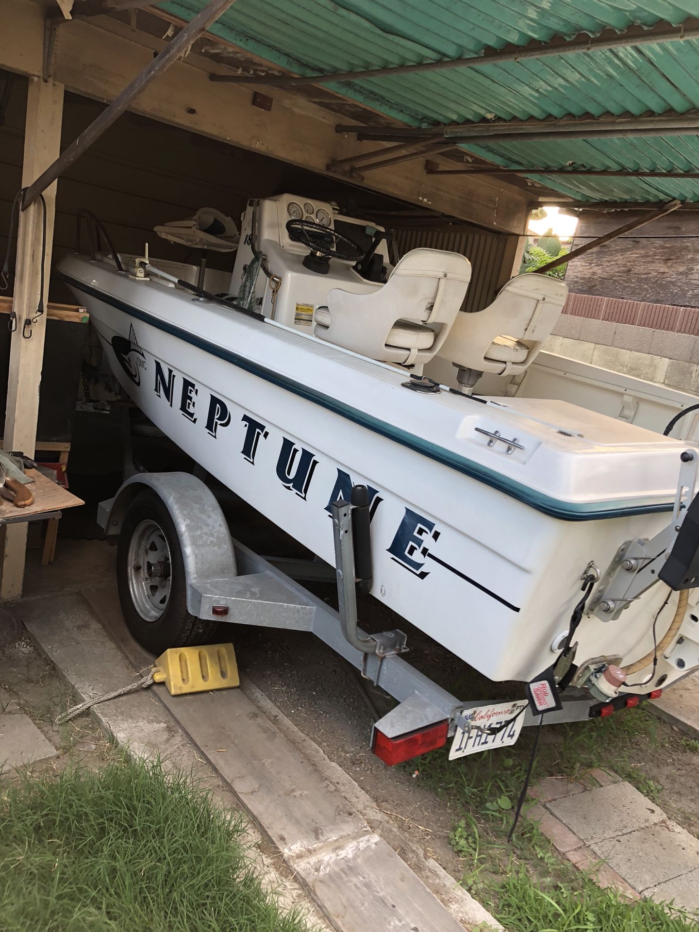 Omc Neptune 1997 Fishing Boat (proof of maintenance) 18 foot boat Comes with New Galvanized Trailer 115 Horse Power /power Trim Bate Tank Tags on t