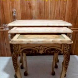 ANTIQUE NESTING TABLE SET  OF 3 / LOUIS XV STYLE 