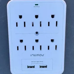 PowerUI 6 Outlet Wall Tap Surge Protector w/ 2 USB Ports Smart 2.4A White