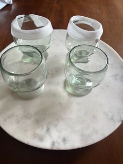 Anthropologie Set of 4 Handblown Green Glass Tumblers
