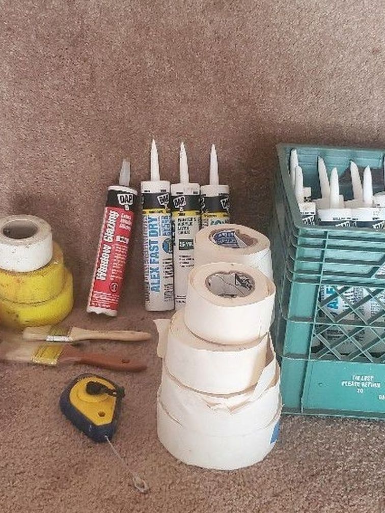 Set of dry wall tools and supplies
