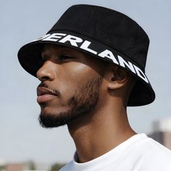 Timberland Men Women Black Logo Bucket Hat Sz L/XL