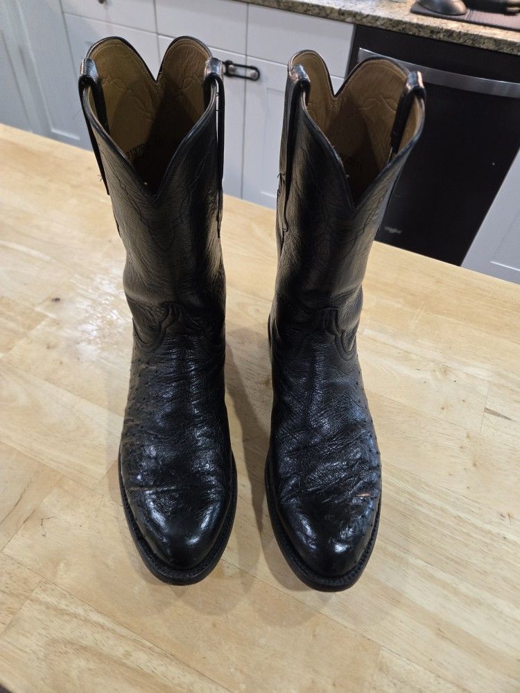 Lucchese Black Ostrich Ropers (Men's Size 10)