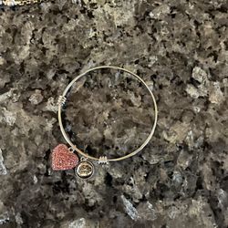 Heart Rhinestone Charm Silver Toned  6 Inch Bracelet 