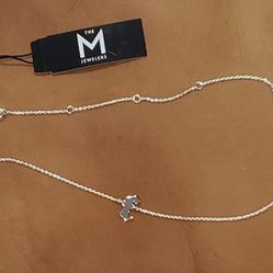 M Jewelry Mini Gothic "C" Initial Sterling Silver 16in Necklace NEW WITH TAGS 