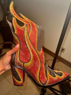 Flame Crystal Cowboy Boots – Statement Piece, Rare Find