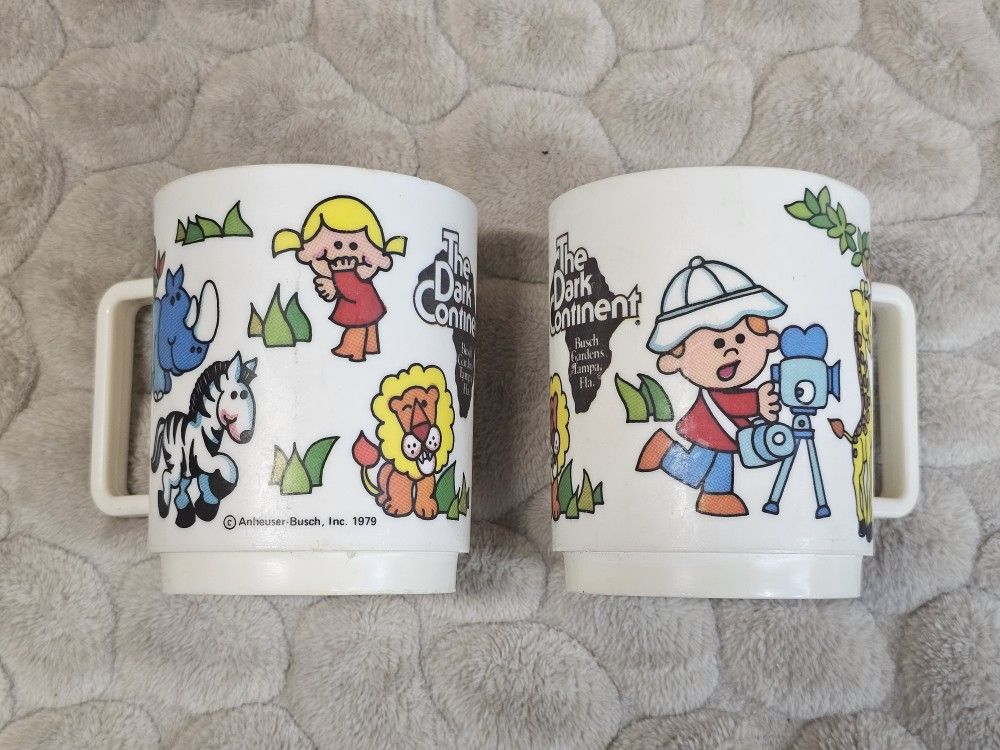 Vintage 1970's Busch Gardens The Dark Continent Plastic Cup/Mug (Set of 2)
