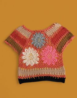 Hand Made Crochet Short Sleeve Floral Top