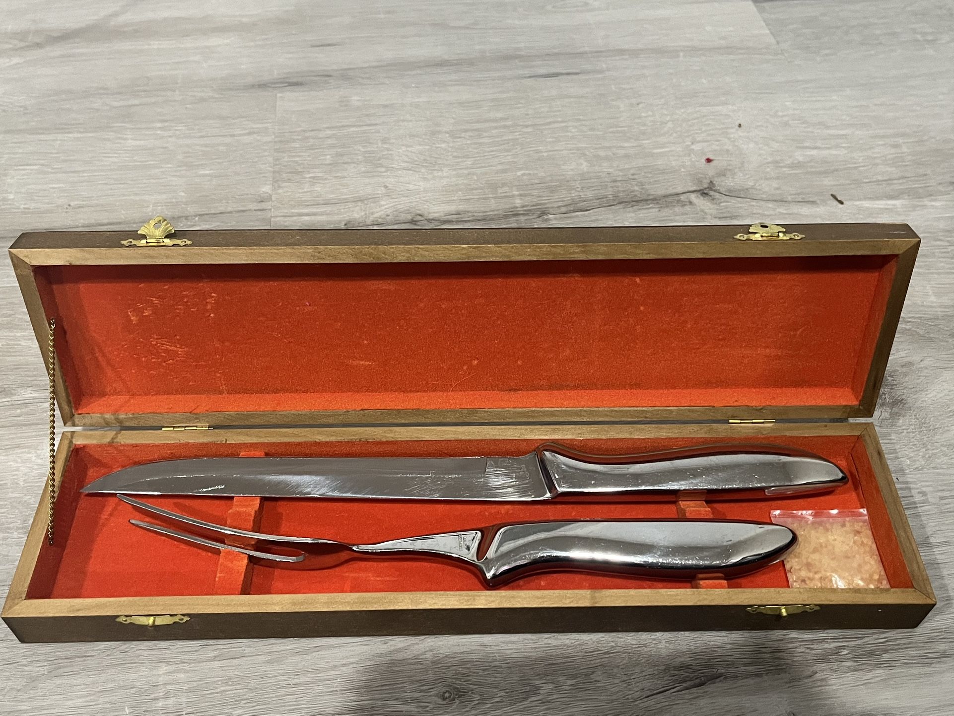 Vintage Stainless Steel Knife Carving Set With Wood Box