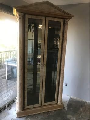 Vintage Marble & Wood China Cabinet