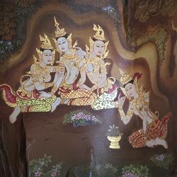 Vintage Wooden Thai Painted Art Sculpture 