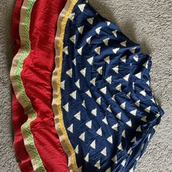 Dual-Tone Traditional Ghaghra Skirt | Navy Blue & Red with Golden & Green Border