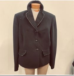 Black Blazer with Leather Trim Detail