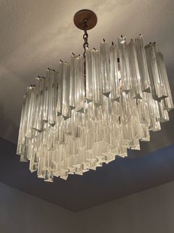 Chandelier Mid Century Modern 125 Pieces Murano Crystal Glass “Design Triedri”  Lamp 30”L x 15”W x 17”H